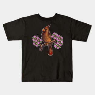 Red Cardinal bird dogwood flower North Carolina Virginia Kids T-Shirt